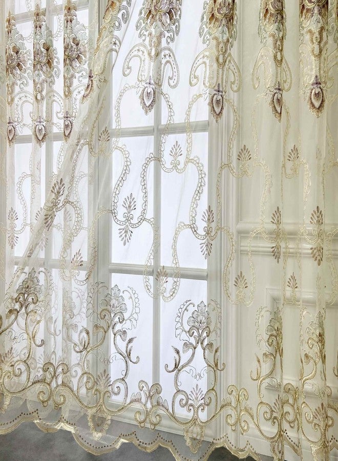 WPKIRA Exquisite European Embroidered Floral Sheer Curtains Rod Pocket Transparent Voile Window Treatment Drapes for Living Room/Hall/Villa Room Decoration Tulle Curtain 1 Panel W40 x L84 inch - Image 3